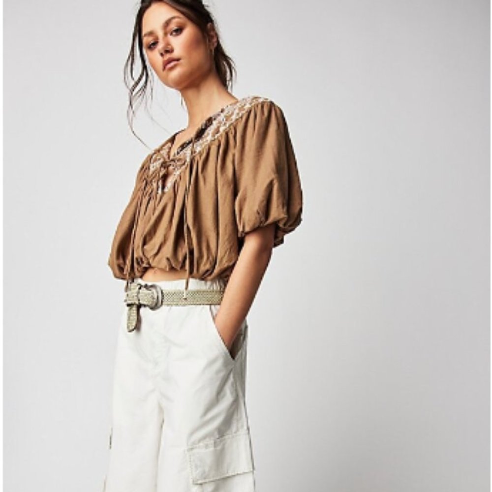 Free People Joni Embroidered Crop Top Blouse Size Small NEW